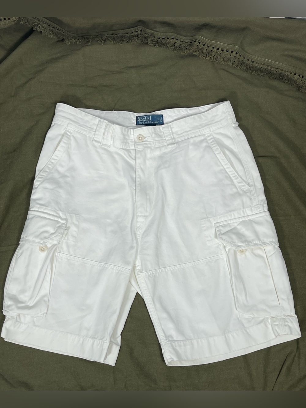 Polo Ralph Lauren White Relaxed Cargo Shorts. 100% Cotton Sz 34 Summer Soft